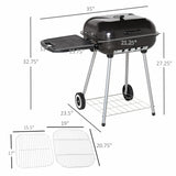 Outsunny Portable Charcoal Grill with Foldable Side Shelf and Bottom Shelf, BBQ Smoker with Wheels and Adjustable Vents on Lid for Picnic Camping Backyard Cooking, Black Outsunny