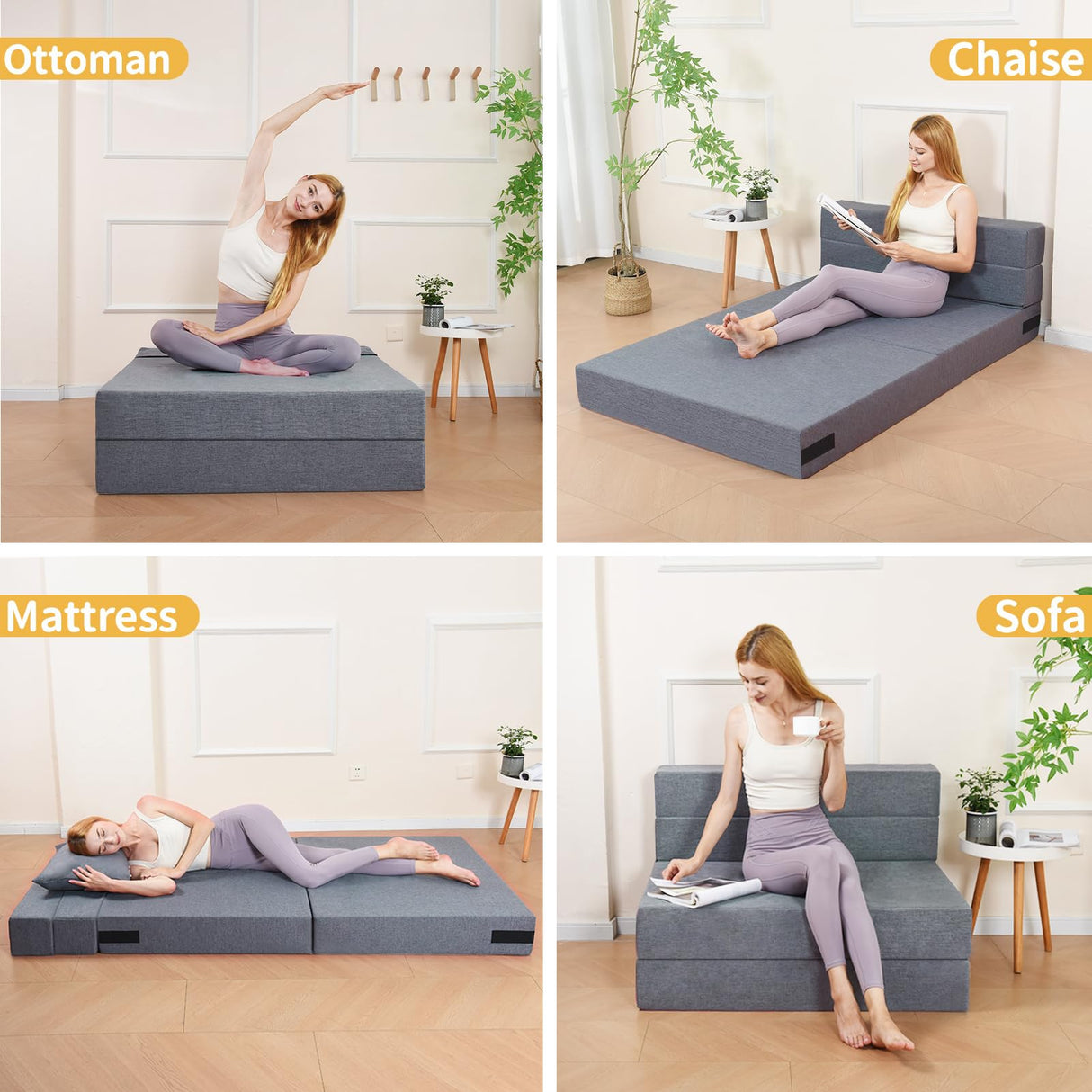 Fvkind Folding Sofa Bed Twin Size, Foldable Sleeper Chair with 2 Pillows, Convertible Futon Sofa Bed with Washable Cover, Fold Out Couch for Living Room, Dorm, Guest Room, Standard Size, Light Grey Fvkind