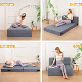 Fvkind Folding Sofa Bed Twin Size, Foldable Sleeper Chair with 2 Pillows, Convertible Futon Sofa Bed with Washable Cover, Fold Out Couch for Living Room, Dorm, Guest Room, Standard Size, Light Grey Fvkind