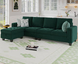 Belffin Velvet Reversible Sectional Sofa with Chaise Convertible L Shaped 4-seat Sectional Couch with Storage Ottoman Green Belffin