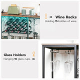 HOOBRO Wine Bar Cabinet with LED Light and Power Outlets, Wine Rack Table for Drinks and Glasses, Coffee Bar Cabinet with Wine Rack, for Kitchen, Dining Room, Rustic Brown and Black BF12UDJJ01 HOOBRO