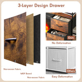 Fireplace TV Stand with 4 Fabric Drawers, TV Stand Dresser with Power Outlets and LED Lights, Fireplace Entertainment Center with Open Shelf for 43,50 Inch TV, for Living Room, Bedroom, Rustic Brown PUKAMI