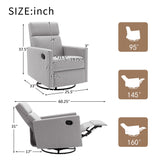 Merax Modern Upholstered Manual Swivel Recliner Chair w/Headsupport Adjustable Nursery Glider Rocker for Living Room, Bedroom Gray Merax
