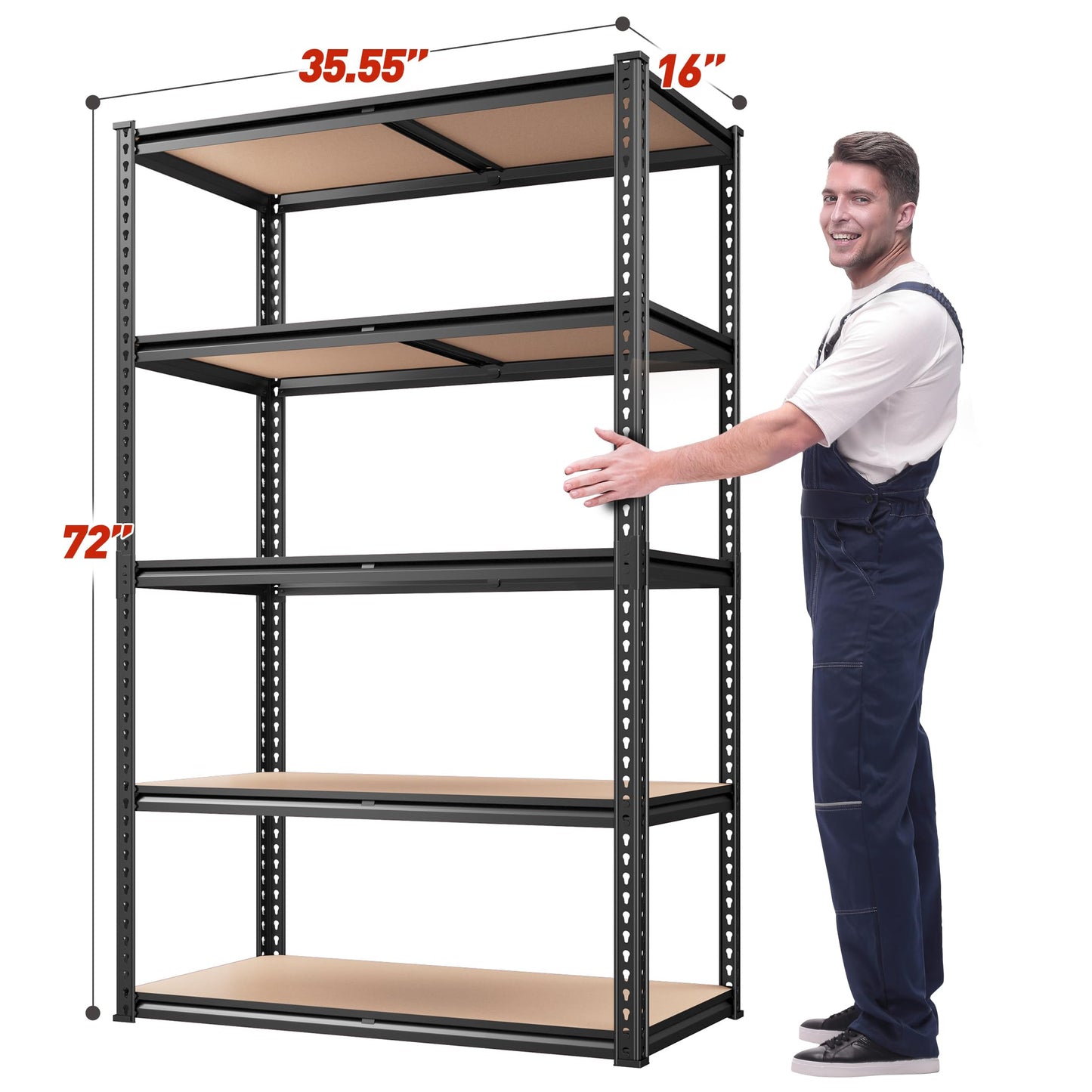 REIBII 35.55"W x 72"H x 16"D Storage Shelves 72"H Garage Shelving Heavy Duty 2020LBS 5 Tier Adjustable Metal Shelving Unit for Garage Shelves Utility Rack Shelf for Basement Pantry Closet Shelves,2P