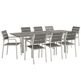 Modway Shore 7-Piece Aluminum Outdoor Patio Furniture Dining Set with Extendable 62 to 94 Inch Dining Table and Six Dining Arm Chairs in Silver Gray Modway