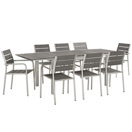 Modway Shore 7-Piece Aluminum Outdoor Patio Furniture Dining Set with Extendable 62 to 94 Inch Dining Table and Six Dining Arm Chairs in Silver Gray Modway