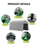 10 x 15 ft Portable Carport, Storage Shed with Heavy Duty Waterproof Tarp & 2 Roll-Up Zipper Doors, Ideal Tent for Motorcycles, Bikes, Garden Tools, and Firewood Hipicute