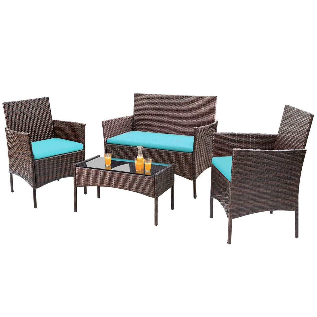 Homall 4 Pieces Patio Rattan Chair Wicker, Outdoor Indoor Use Backyard Porch Garden Poolside Balcony Furniture Sets (Blue) Homall