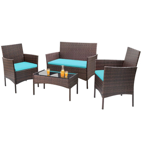Homall 4 Pieces Patio Rattan Chair Wicker, Outdoor Indoor Use Backyard Porch Garden Poolside Balcony Furniture Sets (Blue) Homall
