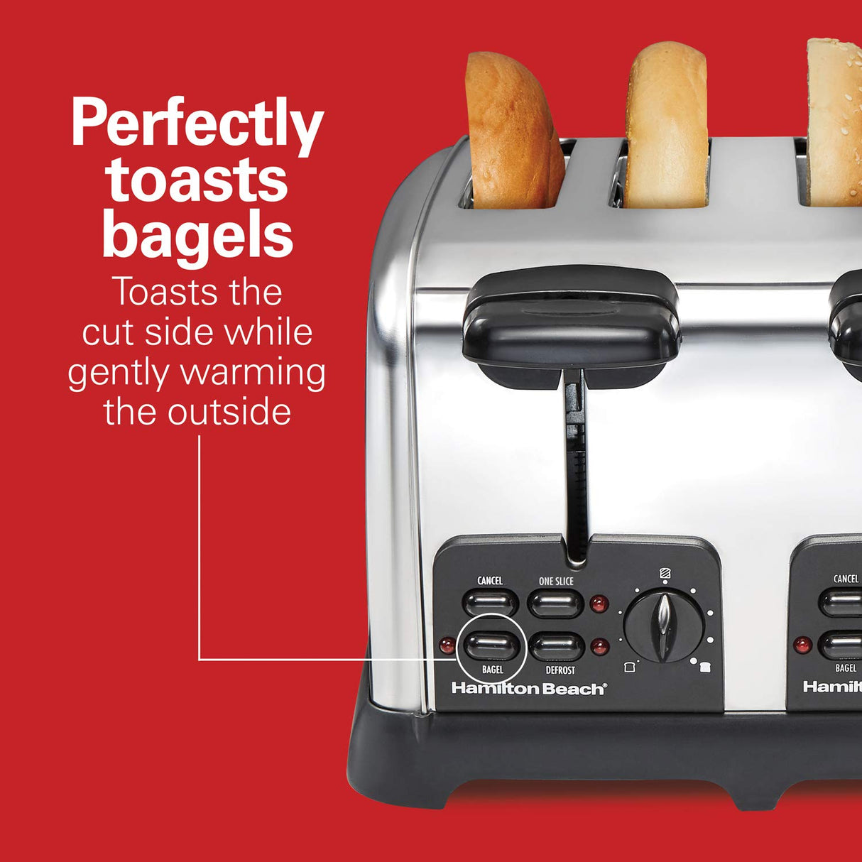 Hamilton Beach 24782 Retro Toaster with Wide Slots, Sure-Toast echnology, Bagel & Defrost Settings, Auto Boost to Lift Smaller Breads, 4 Slice, Polished Stainless Steel Hamilton Beach