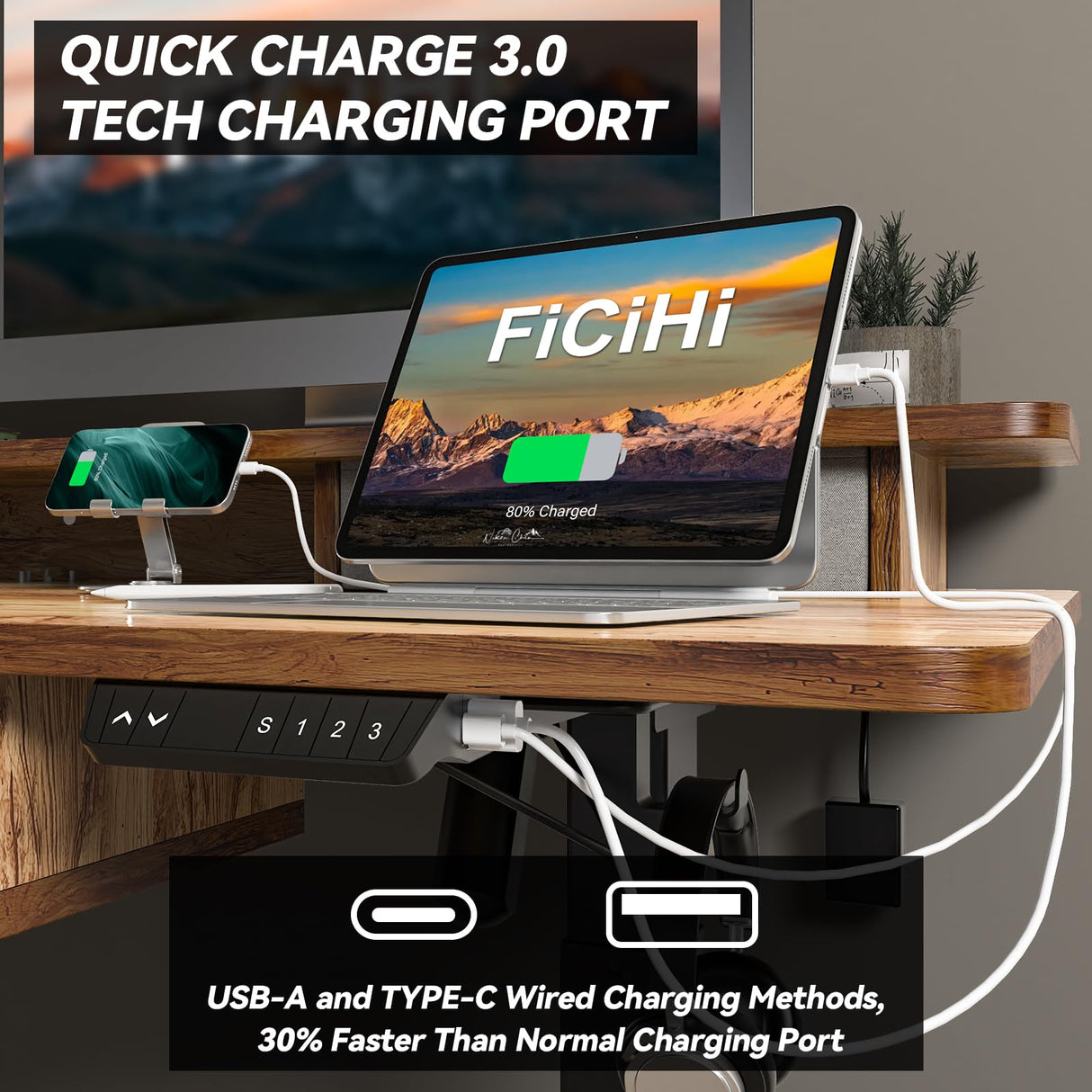 FICIHI Adjustable Height Standing Desk with 4 Drawers & Wheels,55 x 30 inches Electric Sit Stand Desk for Home Office,3 Memory Presets,Monitor Stand Riser,USB A/C Charging Port FICIHI