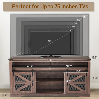 Zanzio XZ0-66TVS Rustic Farmhouse TV Stand, Distressed Brown