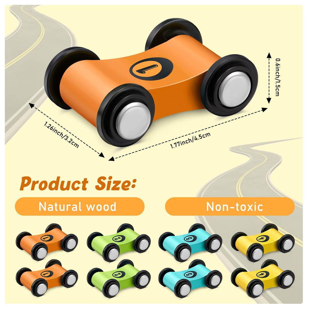 8 Pieces Wooden Mini Car Wood Race Car Kids Wooden Track Colorful Car Ramp Toy Replacement Car Toy Vehicle Play Sets for Toddlers Party Gift Sotiff