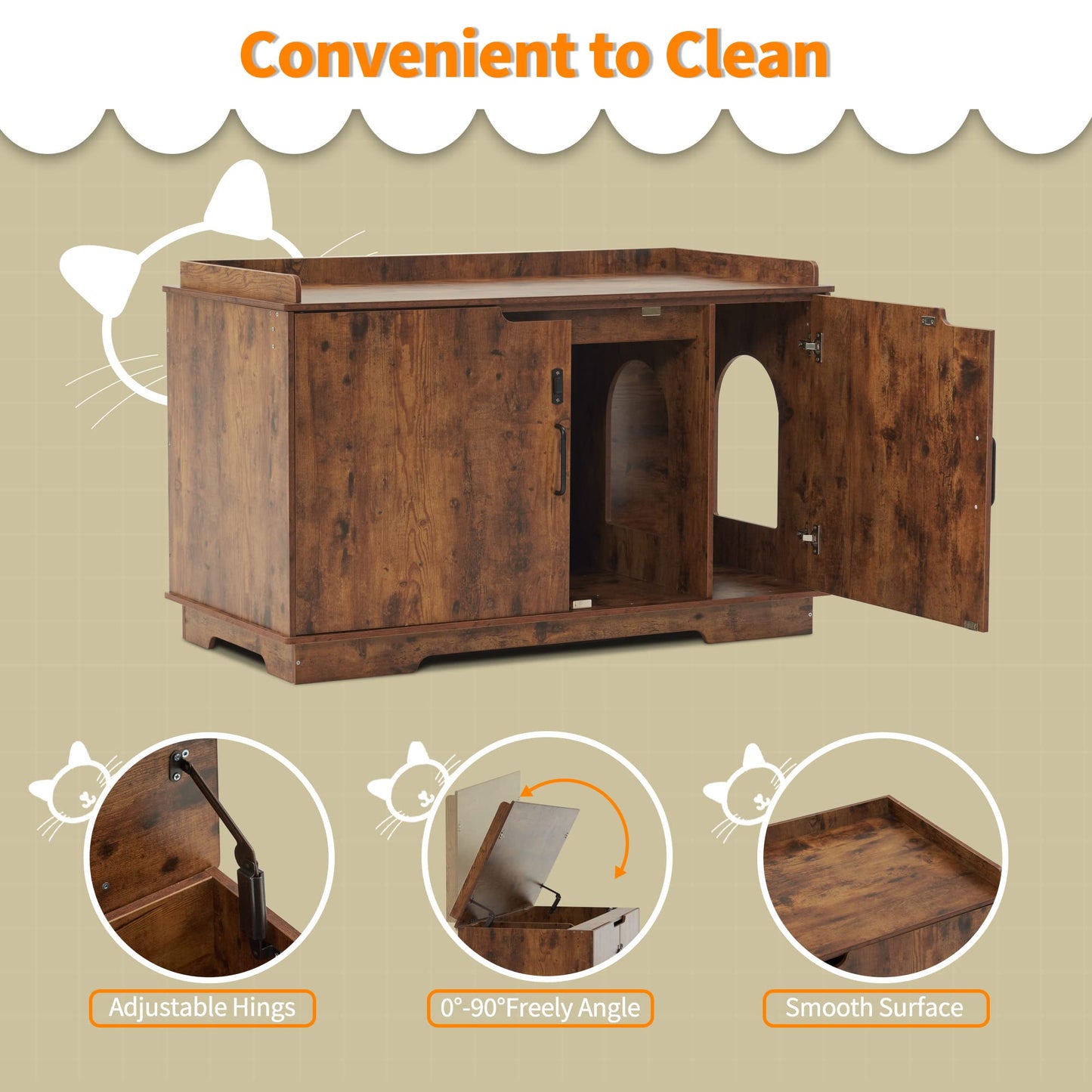 MCombo X-Large Cat Litter Box Furniture Hidden with Top Opening, XL Pet Enclosed Litter Bench with Divider, Wooden Hideaway Extra Large Cat House, Cat Washroom Storage Bench Indoor CT37 Rusti - WoodArtSupply