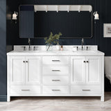 ARIEL Cambridge 72" White Double Vanity, 1.5" Edge Carrara White Quartz Countertop & Splash, Rectangular Sinks, 4 Soft Closing Doors, 6 Full Extension Dovetail Drawers, Brushed Nickel ARIEL