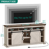 DWVO TV Stand for 75 Inch TV with Power Outlets, LED TV Stands Farmhouse Entertainment Center TV Media Console with Sliding Barn Doors for Living Room, Off White & Walnut Grain, Leaf TV Table DWVO