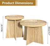 Round Coffee Table Set of 2, Mid Century Modern Fluted Nesting Coffee Table, Center Tables, Small Round Wood Coffee Table, Side End Table for Living Room, Bedrrom, Office (Wood Color) Fsbecl