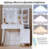YYJ Vanity Desk with Mirror and Lights, with Chair, Modern High Capacity Makeup Vanity with 3 Drawers, Makeup Table with Power Outlet and 10 Lights for Bedroom,Makeup Room, White YYJ