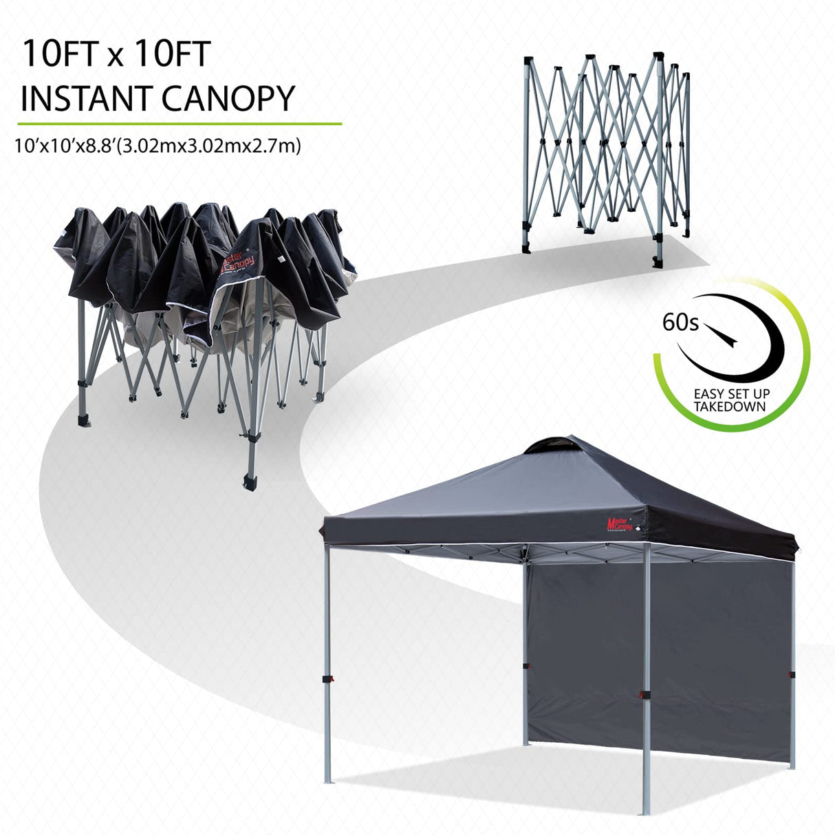 MASTERCANOPY Durable Pop-up Canopy Tent with 1 Sidewall (10'x10',Black) MASTERCANOPY