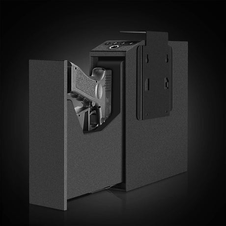 Biometric Slider Handgun Gun Safe for Nightstand, Desk, Bed Side,Truck - Auto Sliding Door Hand Gun Safe for Pistol -with Fingerprint, PIN Code, KEY Access LANGGER V