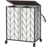 WOWLIVE Laundry Basket with Wheels, Heavy Duty Laundry Hamper with Wood Lid, Clothes Hamper with Divided Removable Liner Bag, Large Capacity Iron-Made Laundry Sorter Laundry Room Organization (Beige) WOWLIVE