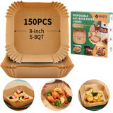 Air Fryer Liners Disposable Paper, 150 PCS Non-stick Parchment Paper, Air Fryer Disposable Liners For 5-8QT Air fryer, Oil-proof 8 Inch Airfryer Paper for Frying, Baking, Roasting Microwave (Square) AOJOYS
