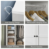 8 Door Large Wardrobe Closet 71" Tall White Wooden Freestanding Storage Armoire – Oversize Capacity Modular Cabinet with Drawers, Space-Saving Durable Design for Bedroom & Closet Organization Buenhomino