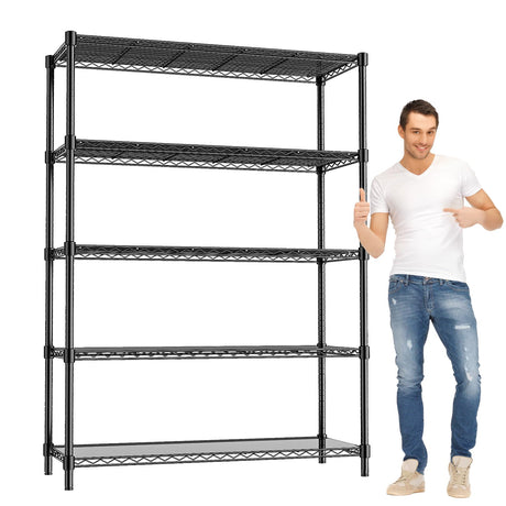 RackBro 48" W Storage Shelves 5-Tier Wire Shelving, 1875LBS Adjustable Metal Shelving with 5 Shelf Liners, Heavy Duty Steel Wire Rack for Garage Commercial Pantry Kitchen, 48" W x 18" D x 72" H, Black RackBro