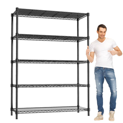 RackBro 48" W Storage Shelves 5-Tier Wire Shelving, 1875LBS Adjustable Metal Shelving with 5 Shelf Liners, Heavy Duty Steel Wire Rack for Garage Commercial Pantry Kitchen, 48" W x 18" D x 72" H, Black
