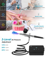 Airbrush Kit with Air Compressor, 50 PSI High Pressure Air Brush with 0.2/0.3/0.5mm Nozzle/Cleaning Sets, Ideal for Modeling, Painting, Nails, Makeup & Cake Decorating KFM