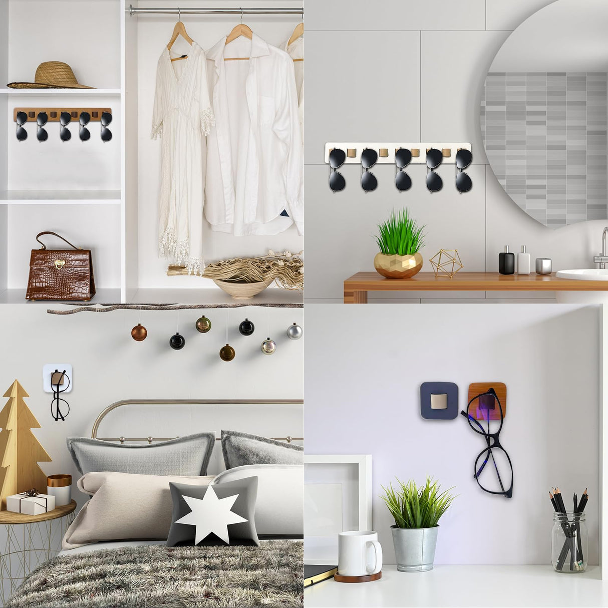 FINDAMAZE Sunglasses Organizer Wall Mounted Wood Sunglass Holder for Home Glasses Holder/Sunglasses Rack,Home Decor (White-1pcs-long) FINDAMAZE