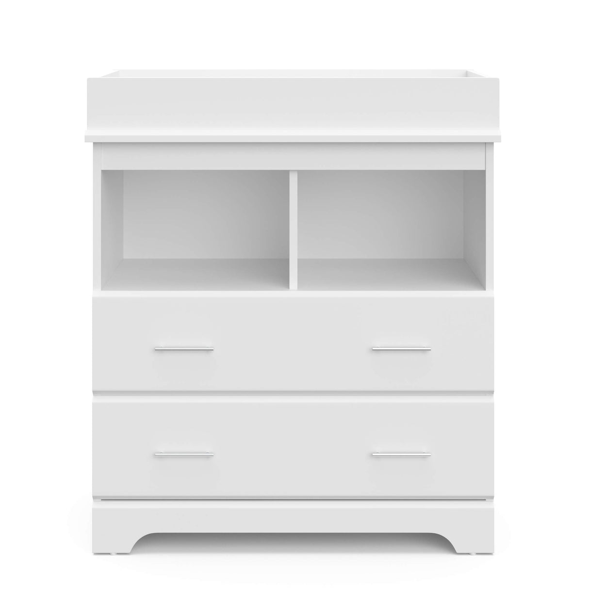 Storkcraft Brookside 2 Drawer Changing Table Dresser (White) – GREENGUARD Gold Certified, Easy-to-Match Chest of Drawers and Cubbies for Nursery and Kids Bedroom, Includes Changing Table Topper Storkcraft