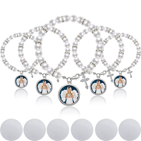 12 Pieces Sublimation Bracelets Catholic Rosary for Women Baptism Rosary Heat Transfer Blank Bracelet Rosary Beads Sublimation Blank Photo Bracelets for DIY Jewelry Making(White) Kigeli