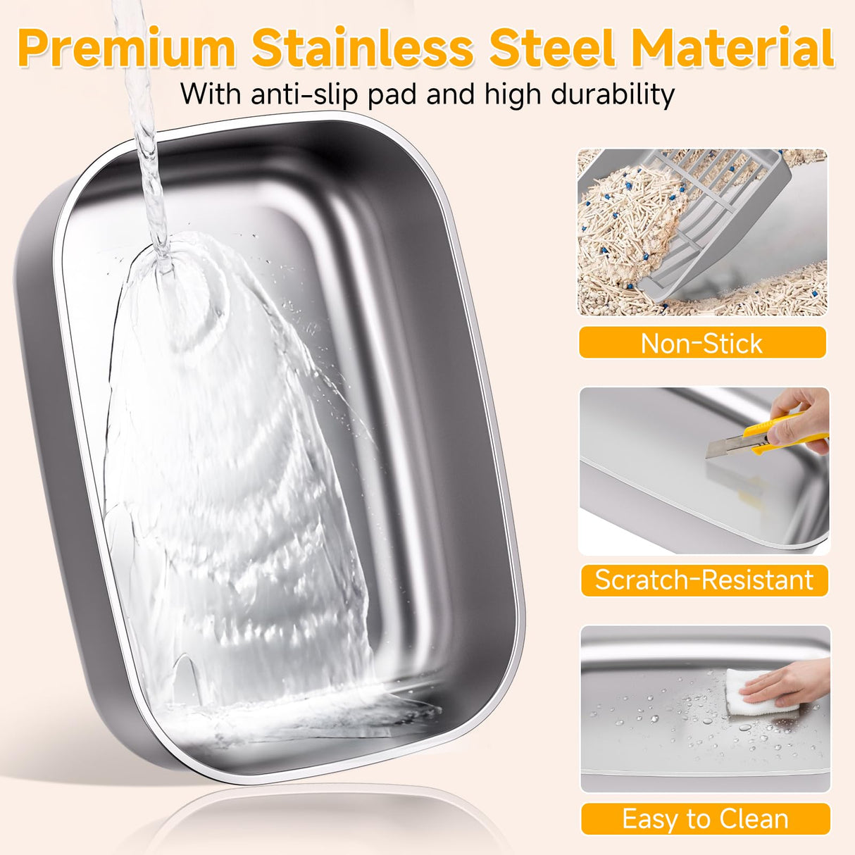 Stainless Steel Cat Litter Box with Lid, XL Extra Large Metal Litter Box for Big Cats, 180° Flip Cover Enclosed Top Entry Litter Boxs with High Sided Enclosure & Scoop, Non-Sticky, Anti-Leakage PIRAIL