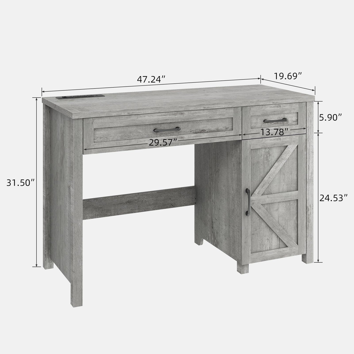 Farmhouse 47" Executive Desk, Computer Desk with Drawers and Storage Cabinet, Workstation Computer Desk for Study and Home Office, Gray Vabches