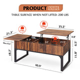 WLIVE Lift Top Coffee Table with Storage, 40.9" Coffee Table with Lifting Top & Sliding Top, Wood Modern Center Table with 2 Hidden Compartment for Living Room, Retro Brown WLIVE