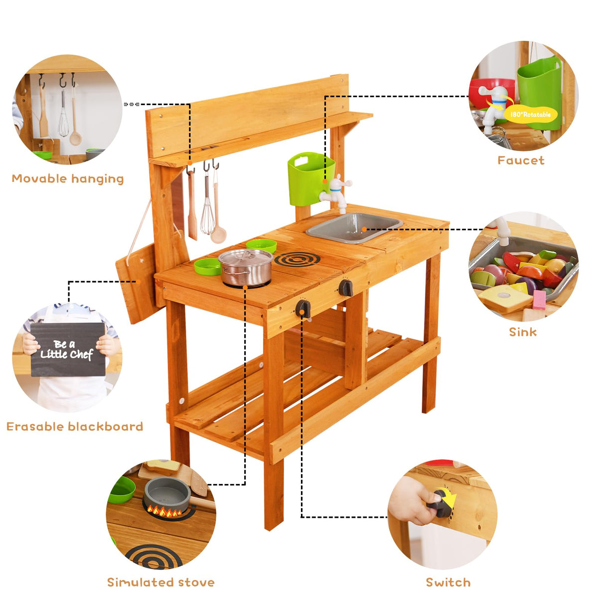 Aoparts Mud Kitchen, Play Kitchen, Kitchen Accessories and Garden Sink, Kids Outdoor Kitchen Playset with Faucet, Mud Kitchen for Kids Outdoor Aoparts