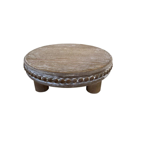dwellington Farmhouse Beaded Wood Pedestal Tray Decor, 7.6” Round Vintage Display Stand, Decorative Accent Display Riser for Farmhouse Kitchen, Bathroom (Natural) dwellington