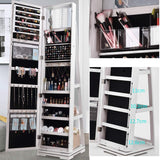 SDHYL Rotating Jewelry Cabinet with Mirror, Full Length Wooden Storage Armoire with Lock SDHYL