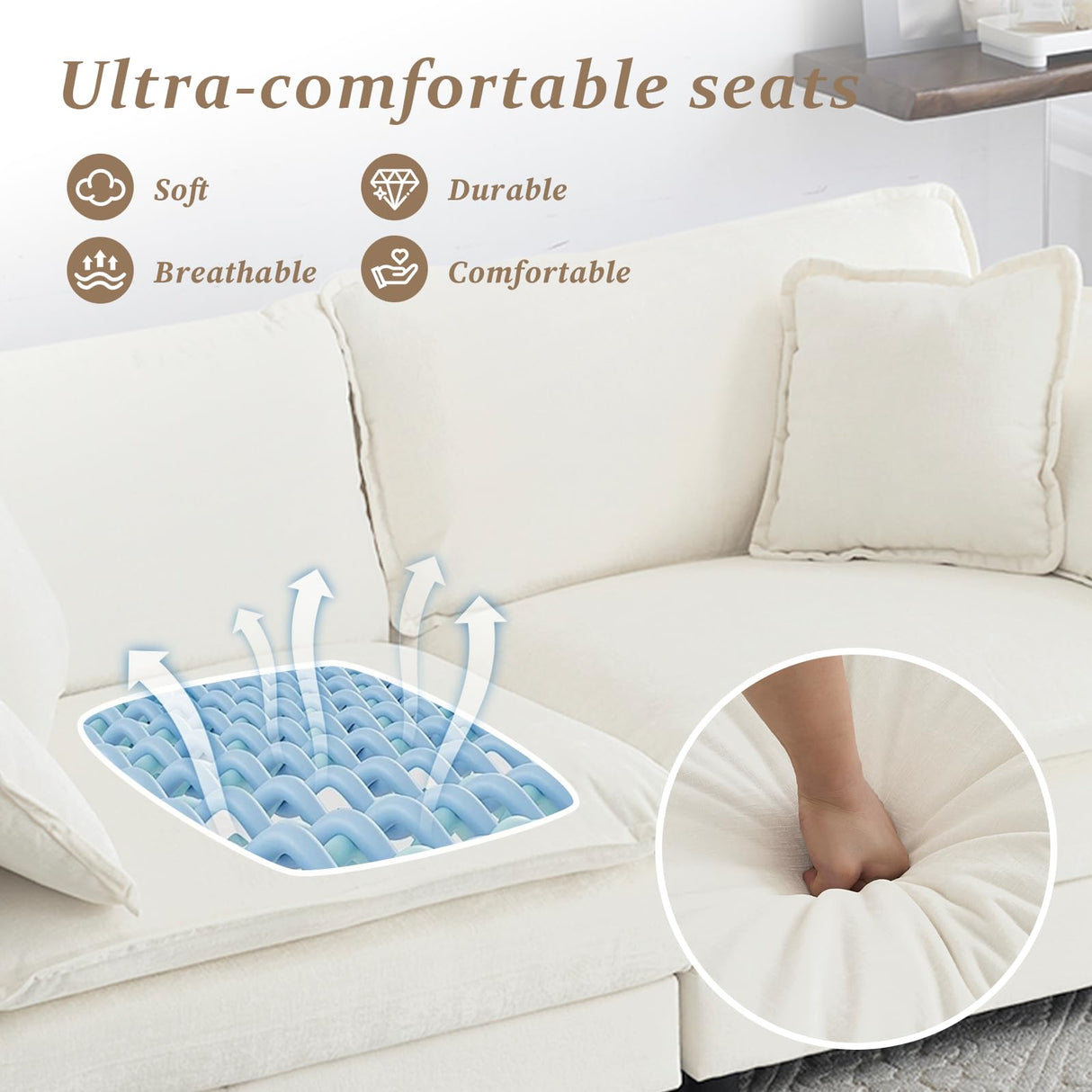 SoarFlash Chenille Sectional Sofa, Comfy Modular Loveseat Sofa, Modern 2-Seat Couch Deep Seat Sofa Set for Living Room,White SoarFlash