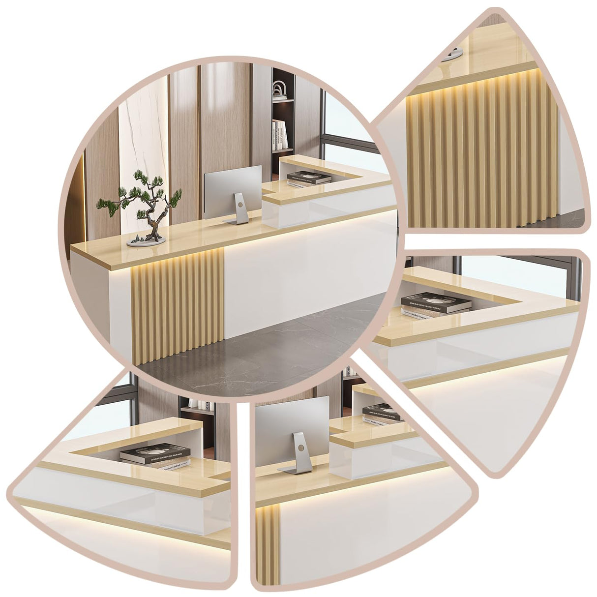 Modern Front Reception Desk, Commercial l Shaped Reception Desk with LED Light & Lockable Drawer, Modern Retail Checkout Sturdy & Well Built for Lobbies, Office, SOHO, Shop Generic