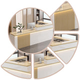 Modern Front Reception Desk, Commercial l Shaped Reception Desk with LED Light & Lockable Drawer, Modern Retail Checkout Sturdy & Well Built for Lobbies, Office, SOHO, Shop Generic