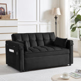 Convertible Sofa Bed,3-in-1 Velvet Sleeper Couch Pull-Out Bed,55'' Loveseat Sleeper Sofa Bed with Adjustable Backrest with 2 Pillows and Storage Bag & USB Port and Hidden Side Computer Table,Black WIIS' IDEA