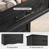 Black Dresser for Bedroom, Farmhouse 36" Tall 4 Drawer Chest with Sleek Brushed Metal Handles, Modern Wood Storage Cabinet with Unique Base Design, Closet Organizer for Bedroom, Living Room, Hallway YANSNWO