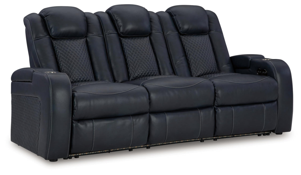 Signature Design by Ashley Fyne-Dyme Contemporary Power Reclining Sofa with USB Charging Ports and Adjustable Headrest, Blue Signature Design by Ashley