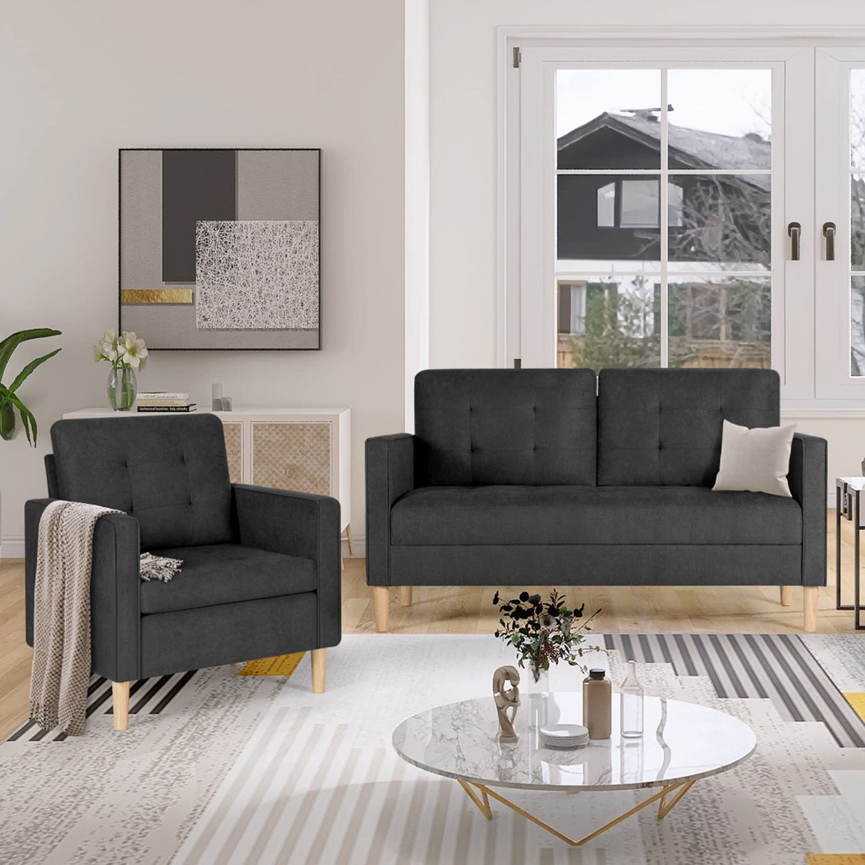 AODAILIHB 57"/30" Modern Soft Loveseat and Chair Set Tufted Cushion Loveseat Sectional Sofa Set Small Space Configurable Couch Set of 2 Sectional Couches for Livingroom,Office AODAILIHB