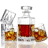 ELIDOMC 5PC Italian Crafted Crystal Whiskey Decanter & Whiskey Glasses Set, Crystal Decanter Set With 4 Whiskey Glasses, Whiskey Decanter Sets for Men. E
