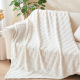 NEWCOSPLAY Super Soft Throw Blanket Ivory Premium Silky Flannel Fleece 3D Checkered Lightweight Bed Blanket All Season Use (Ivory Checkered, Throw(50"x70")) NEWCOSPLAY