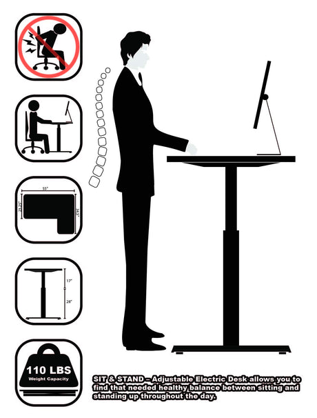 SHW 55-Inch L-Shaped Electric Height Adjustable L-Shaped Standing Desk with Right Facing Corner, White SHW