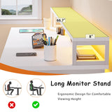 HOMBCK 67” White Desk with 3 Drawers and Storage, Reversible White Office Desk Computer Desk with Monitor Stand, Home Office Desk with LED Strips and Printer Standfor Bedroom HOMBCK